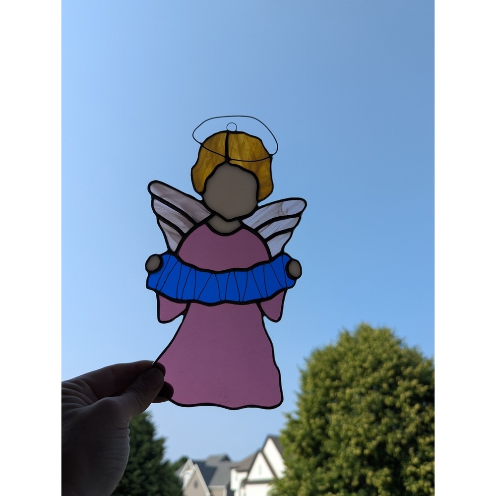 Vintage Stained Glass Angel Figure Suncatchers 9" tall (Set of 2) Handcrafted - Picture 7 of 10